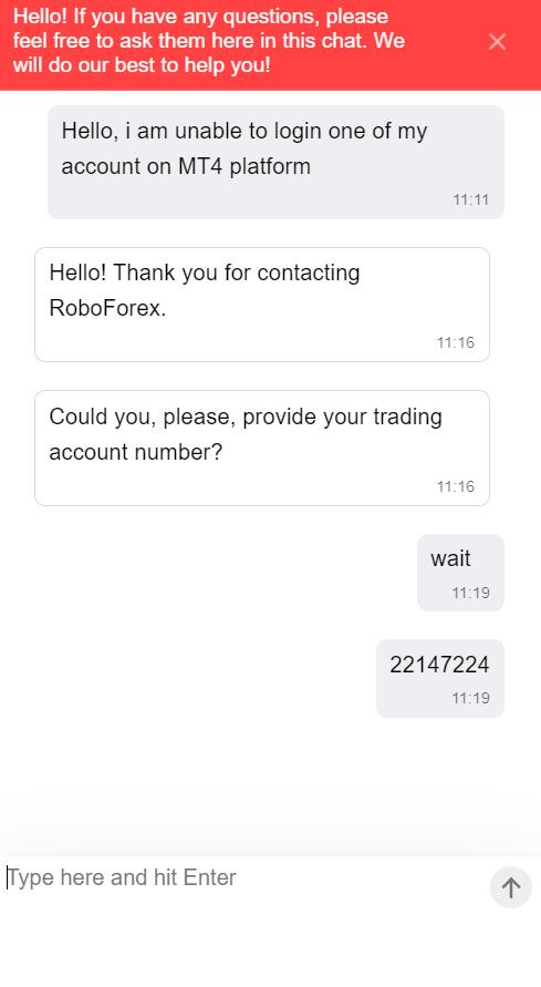 Chat Support of RoboForex